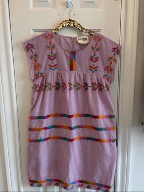 Savanah Jane Pink Striped Embroidered Shift Dress